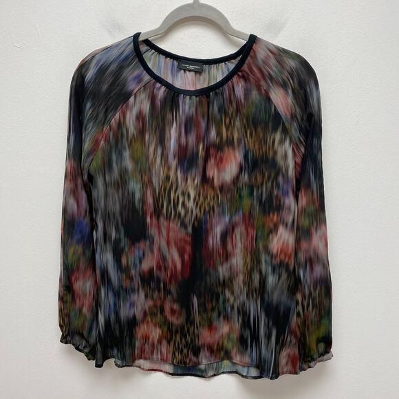 Javier Simorra Barcelona Womens Multicolor Printed Semi Sheer Long Sleeve Top 6 - Picture 1 of 9